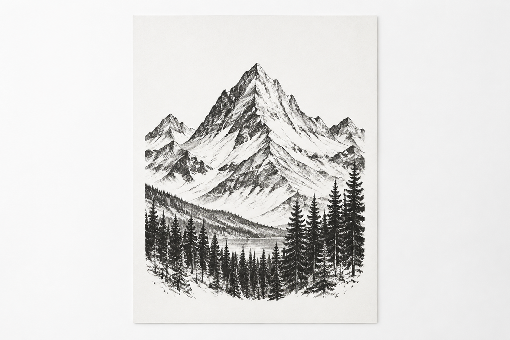 Black and white ink artwork product photograph